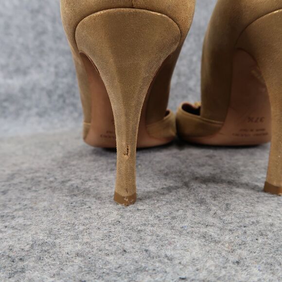 Gunmetal Shoes Womens 37.5 Pumps Fashion Stiletto Point Toe Leather Gold Formal - Picture 7 of 16